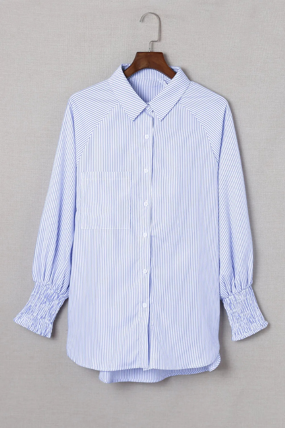 Smocked Cuffed Striped Boyfriend Shirt