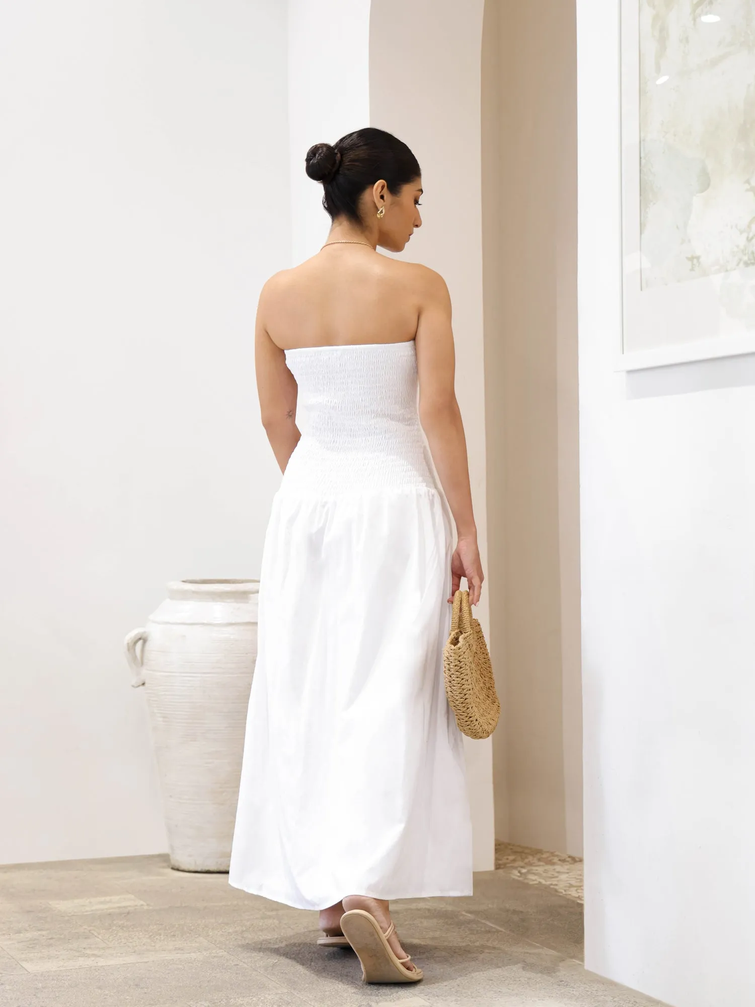 Smocking Flared Tube Maxi Dress