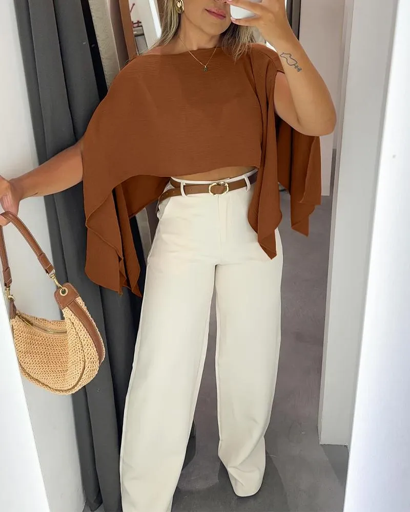 Solid Color Off the Shoulder Split Sleeve Versatile Blouse Top