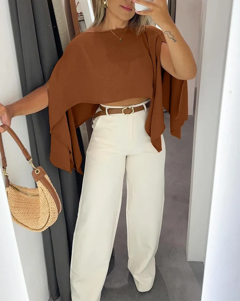 Solid Color Off the Shoulder Split Sleeve Versatile Blouse Top