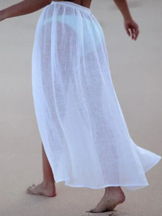 Solid Color Split-front Sun protection Skirts Bottoms Maxi Dresses