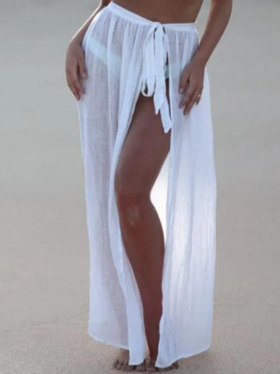 Solid Color Split-front Sun protection Skirts Bottoms Maxi Dresses