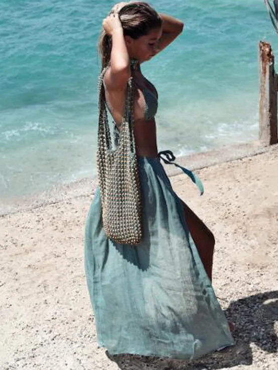 Solid Color Split-front Sun protection Skirts Bottoms Maxi Dresses