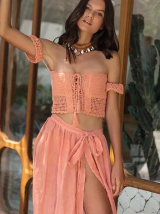 Solid Color Split-front Sun protection Skirts Bottoms Maxi Dresses