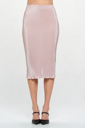 Solid Plisse Midi Skirt with Slit