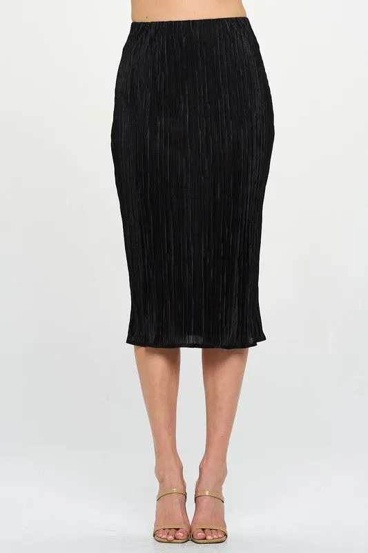 Solid Plisse Midi Skirt