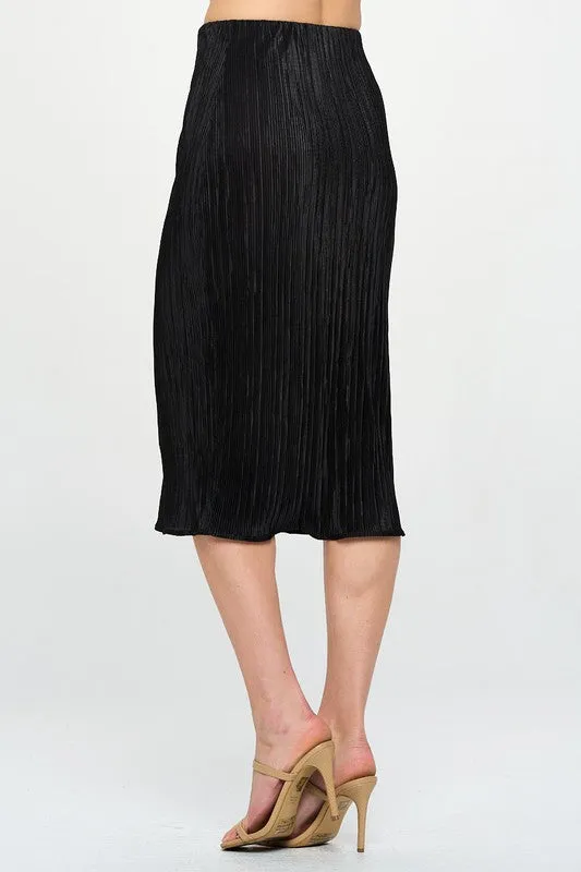 Solid Plisse Midi Skirt