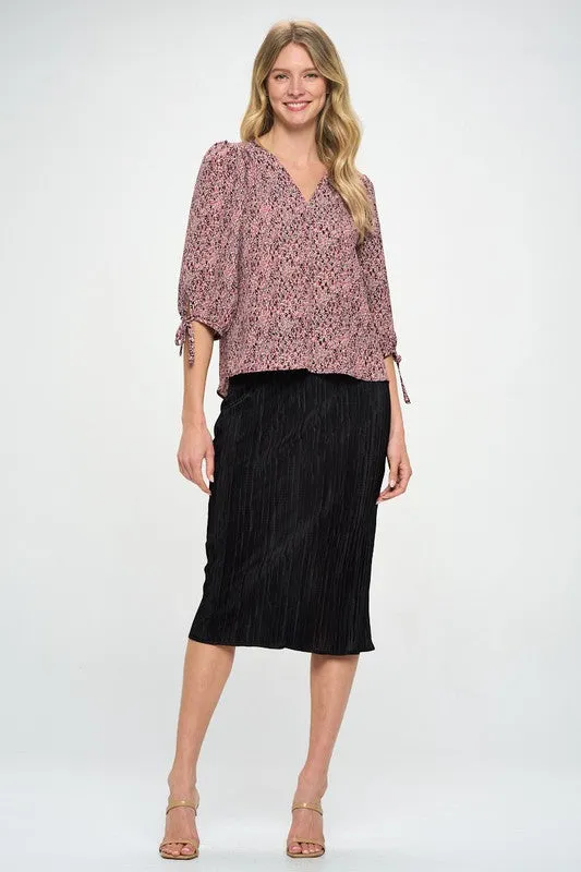 Solid Plisse Midi Skirt