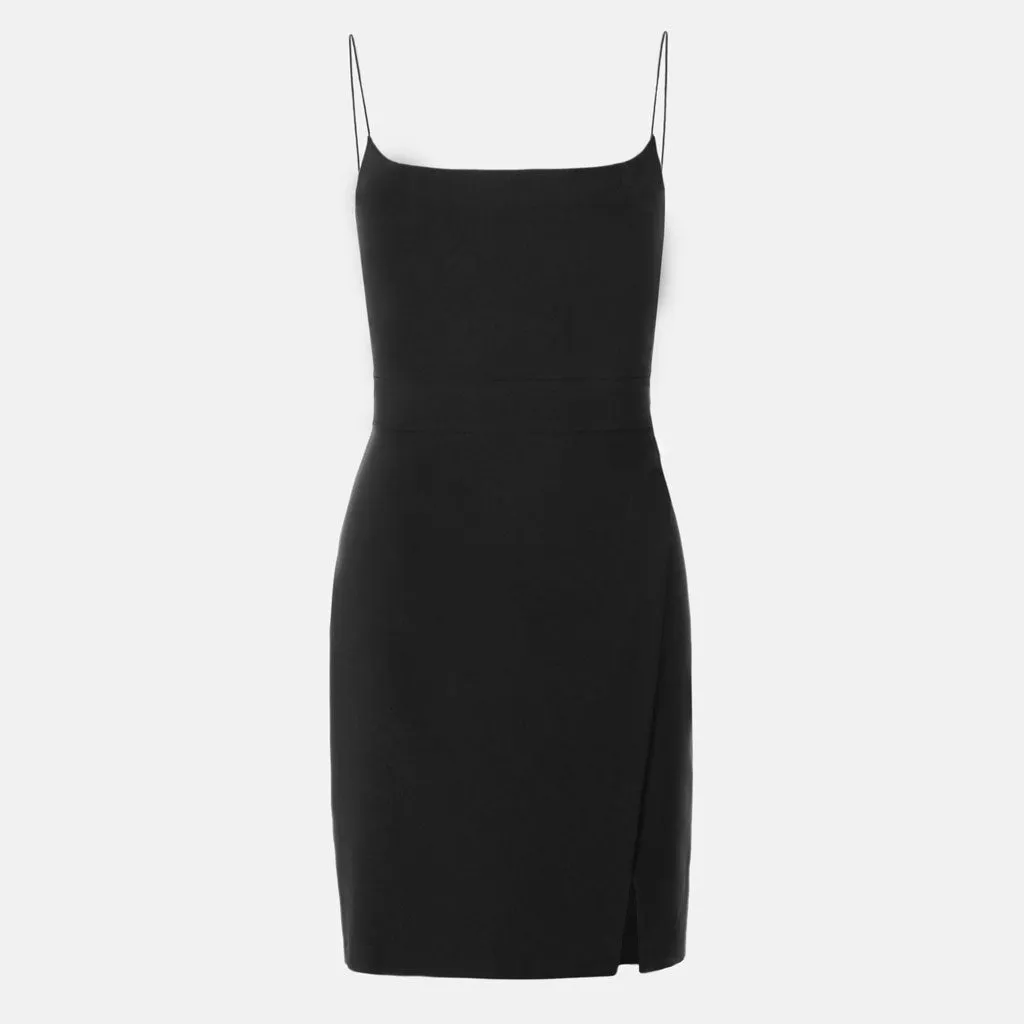 Spaghetti Strap Front Slit Bodycon Party Mini Dress - Black