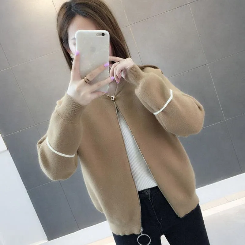 Spring and Autumn Korean Sweater Coat Loose Casual Knit Cardigan Long-sleeved Short Top