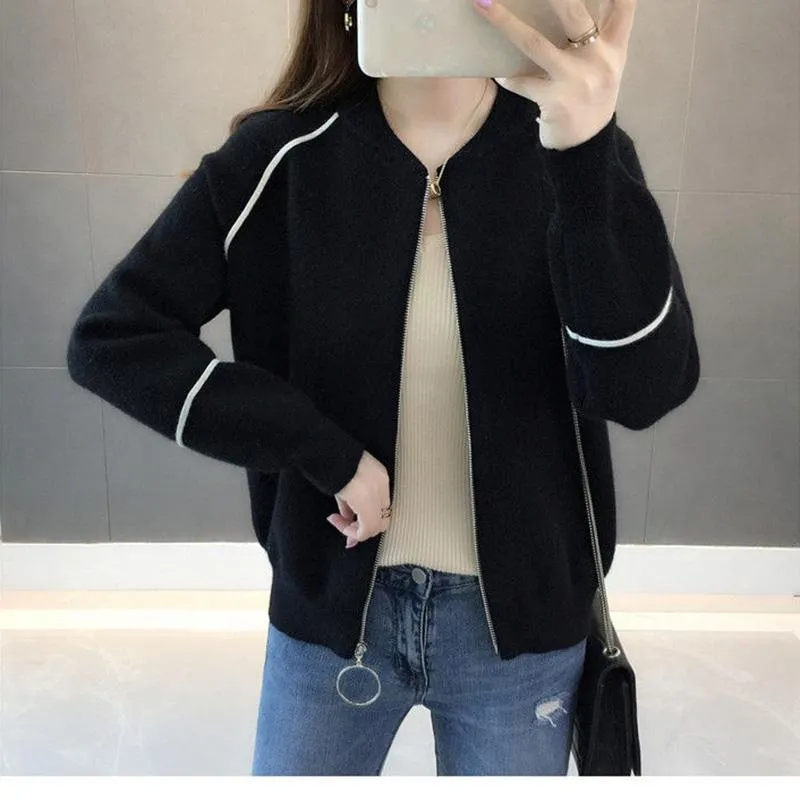 Spring and Autumn Korean Sweater Coat Loose Casual Knit Cardigan Long-sleeved Short Top