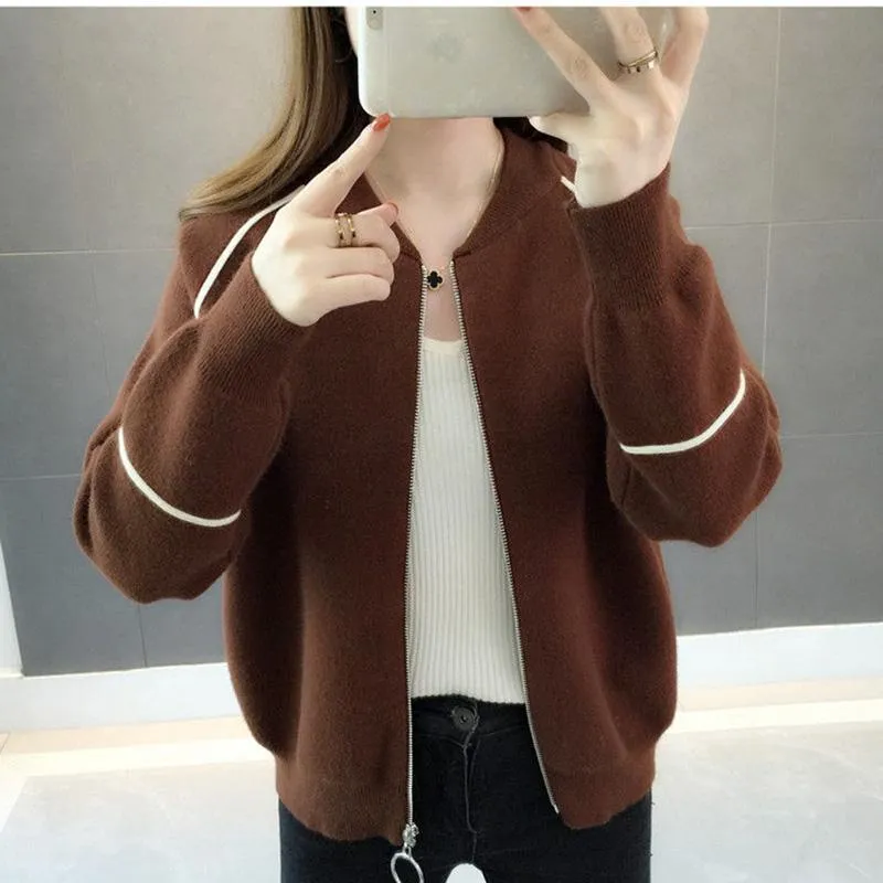 Spring and Autumn Korean Sweater Coat Loose Casual Knit Cardigan Long-sleeved Short Top