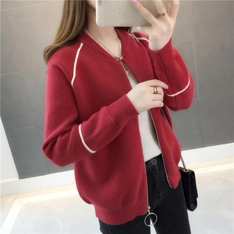 Spring and Autumn Korean Sweater Coat Loose Casual Knit Cardigan Long-sleeved Short Top