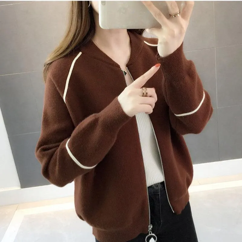Spring and Autumn Korean Sweater Coat Loose Casual Knit Cardigan Long-sleeved Short Top