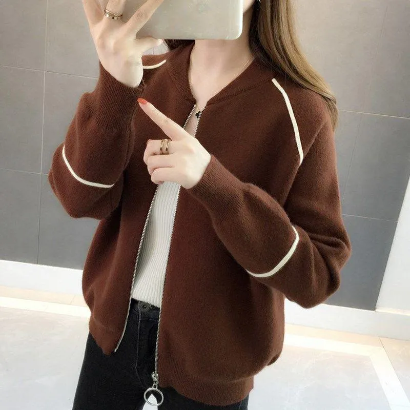 Spring and Autumn Korean Sweater Coat Loose Casual Knit Cardigan Long-sleeved Short Top