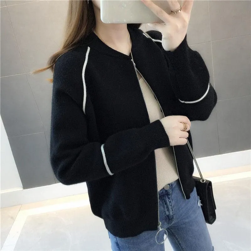 Spring and Autumn Korean Sweater Coat Loose Casual Knit Cardigan Long-sleeved Short Top
