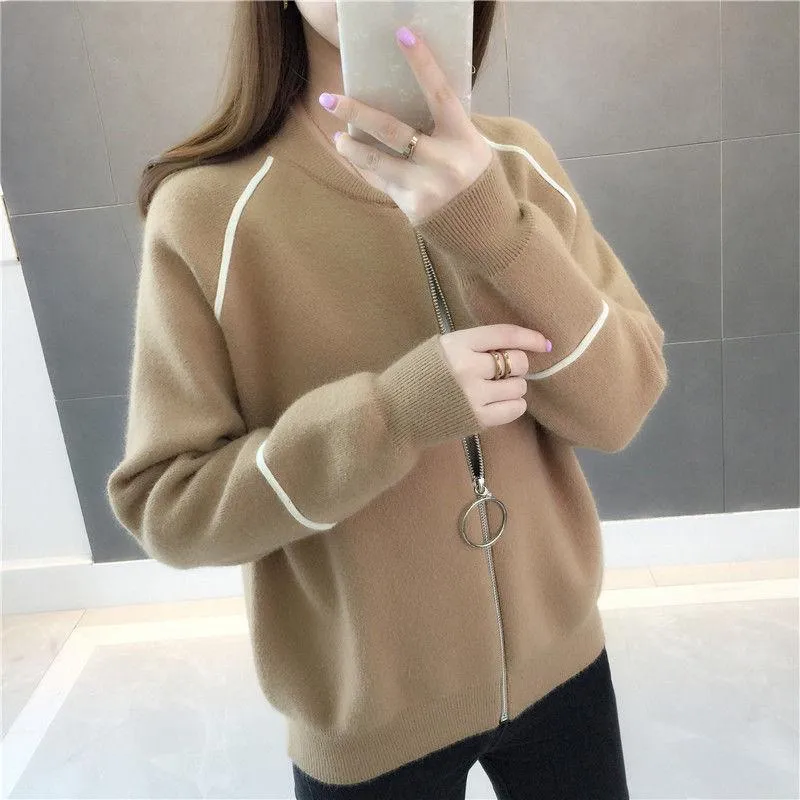 Spring and Autumn Korean Sweater Coat Loose Casual Knit Cardigan Long-sleeved Short Top