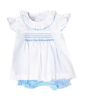 Spring Baby Girls "Sweet Baby" Smocked Blue Popover Set