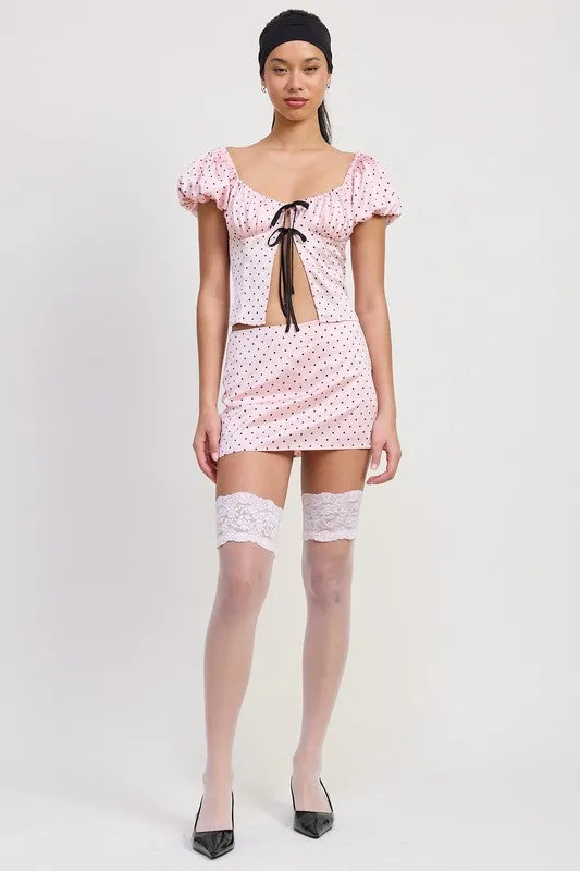SQAURED NECK POLKA DOT BUBBLE SLEEVE TOP