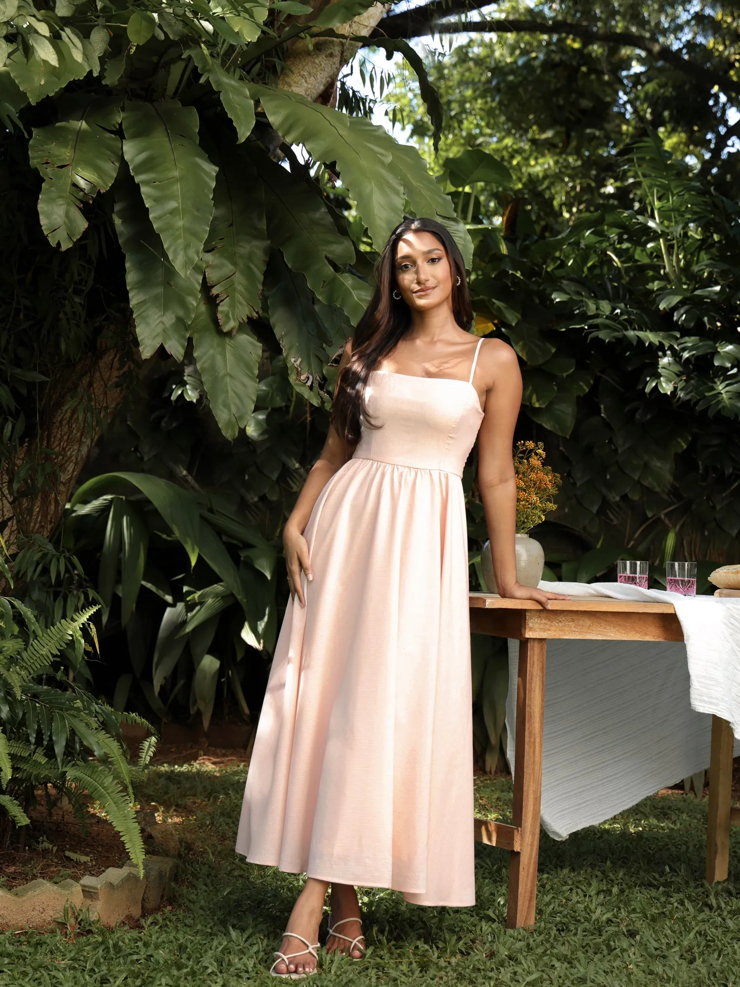Square Neck Flared Midi Dress