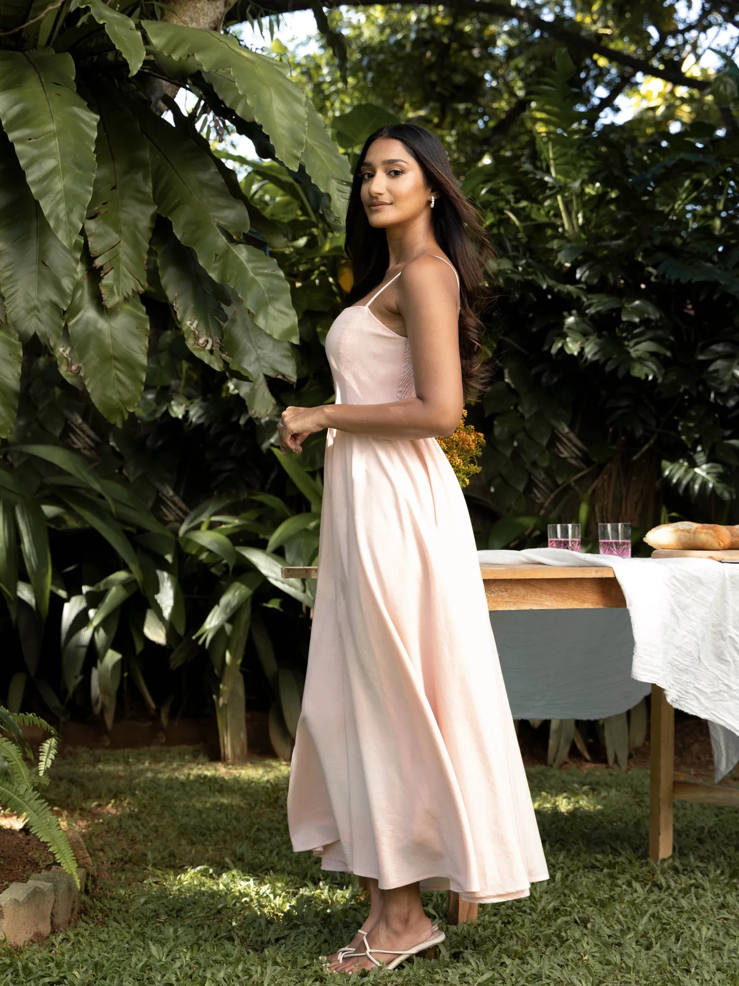 Square Neck Flared Midi Dress