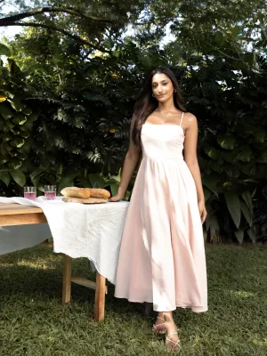 Square Neck Flared Midi Dress