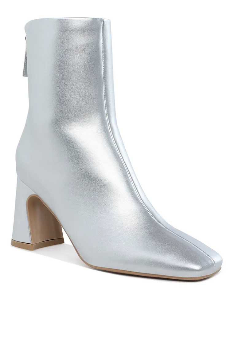 Square Toe Metallic Ankle Boots By RUW