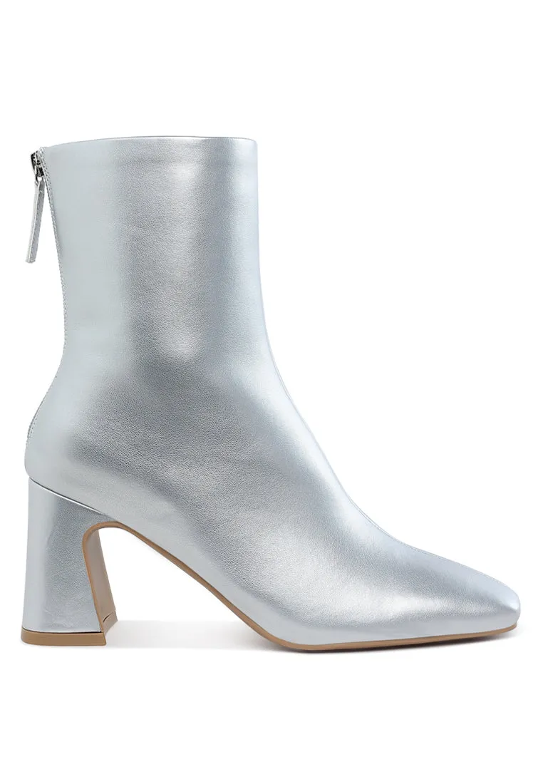 Square Toe Metallic Ankle Boots By RUW
