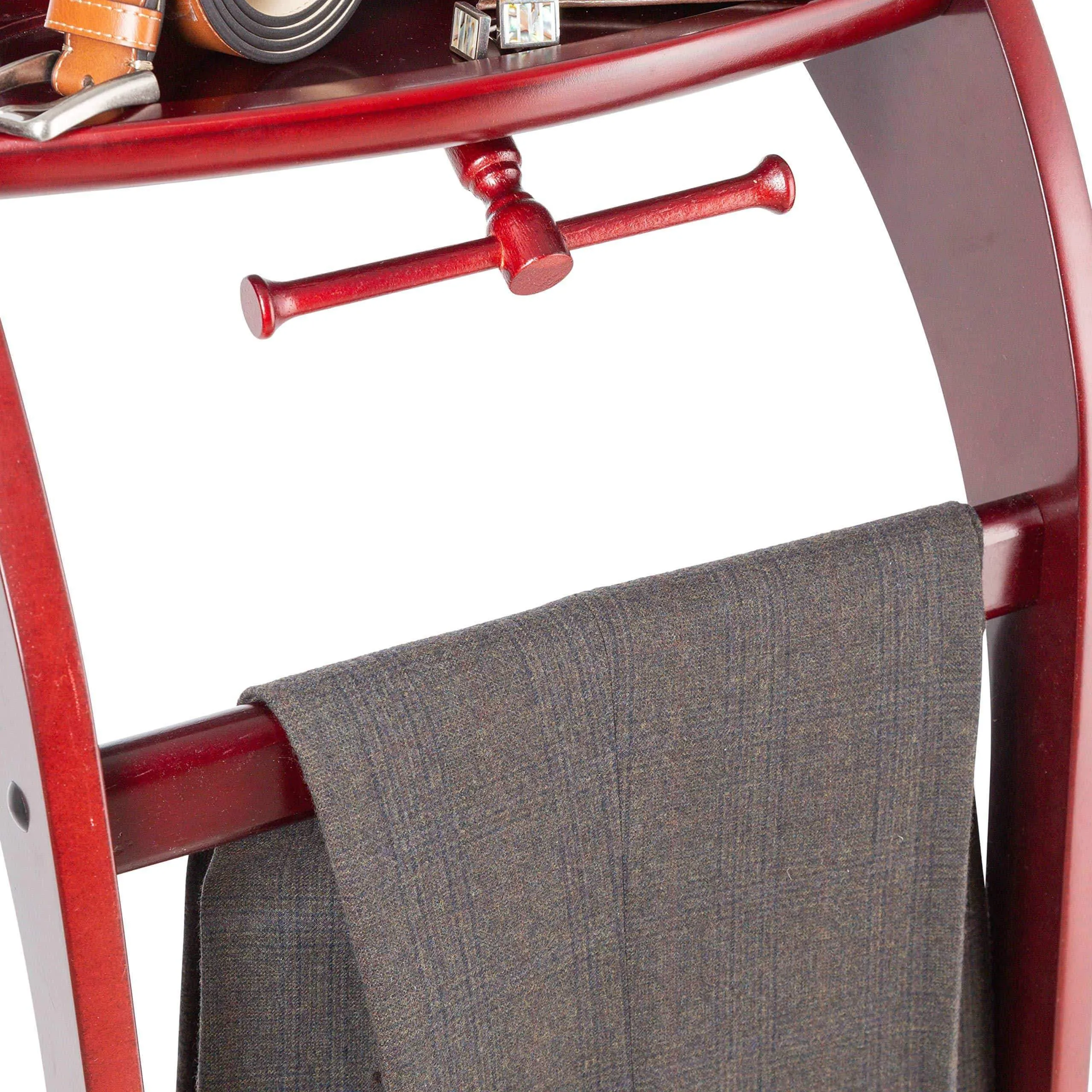 StorageMaid Clothes Valet Stand with Mirror - Beautiful Solid Mahogany Hardwood Wardrobe Valet Stand for Clothes with Trouser Bar, Jacket Hanger, Tray Organizer, Tie & Belt Hook and Shoe Rack