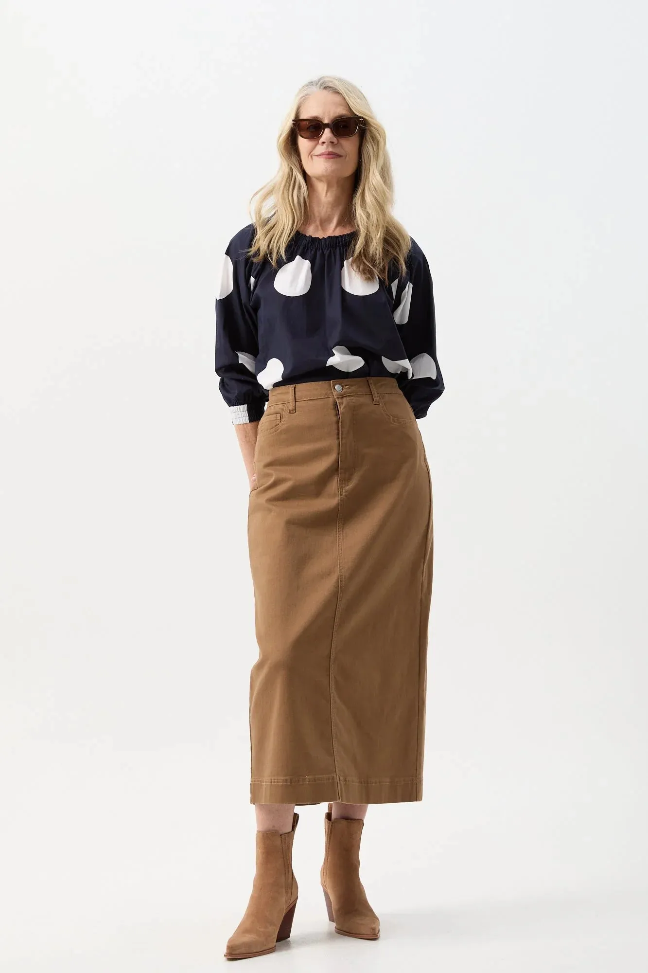 Straight Skirt With Back Split - Tobacco