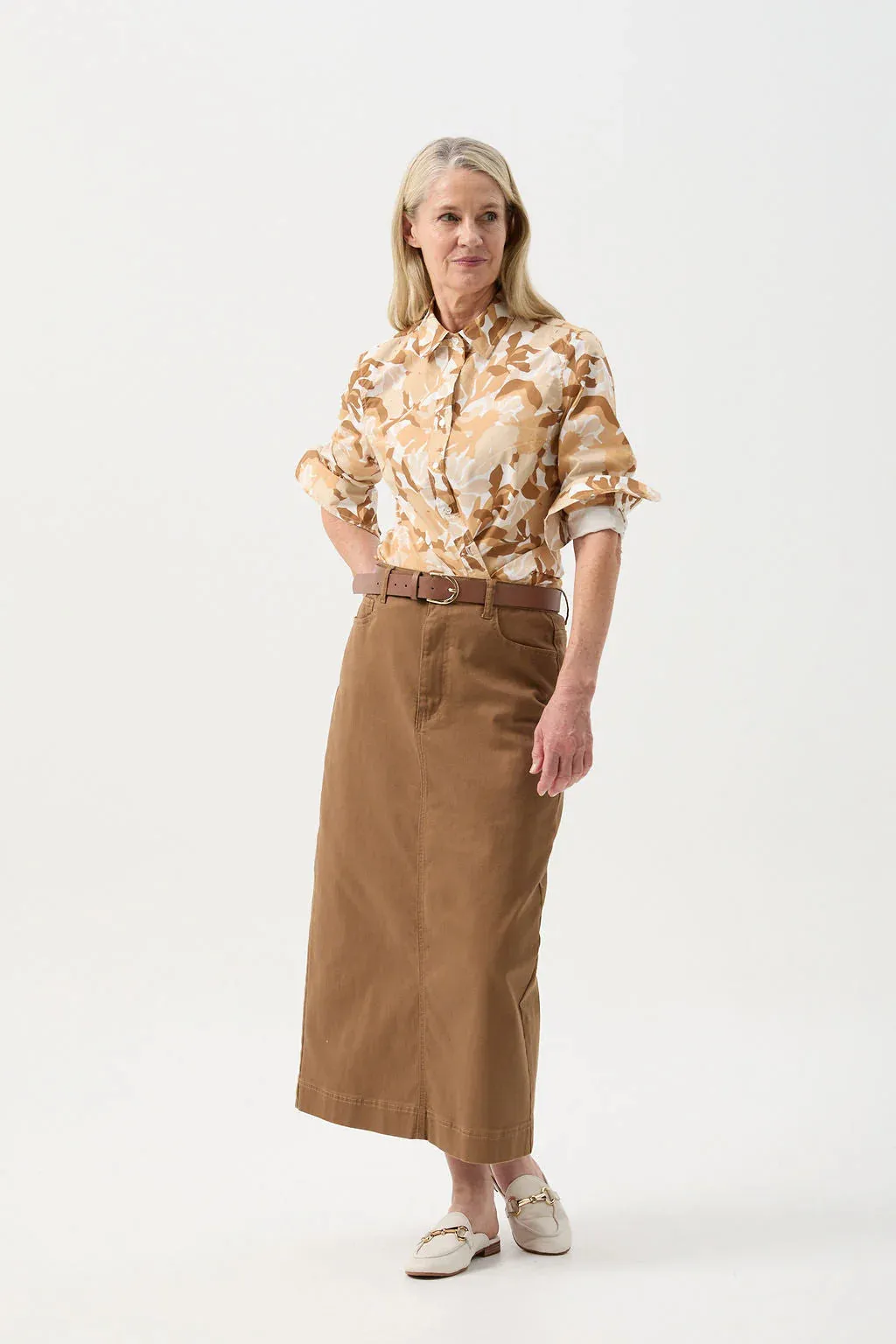 Straight Skirt With Back Split - Tobacco