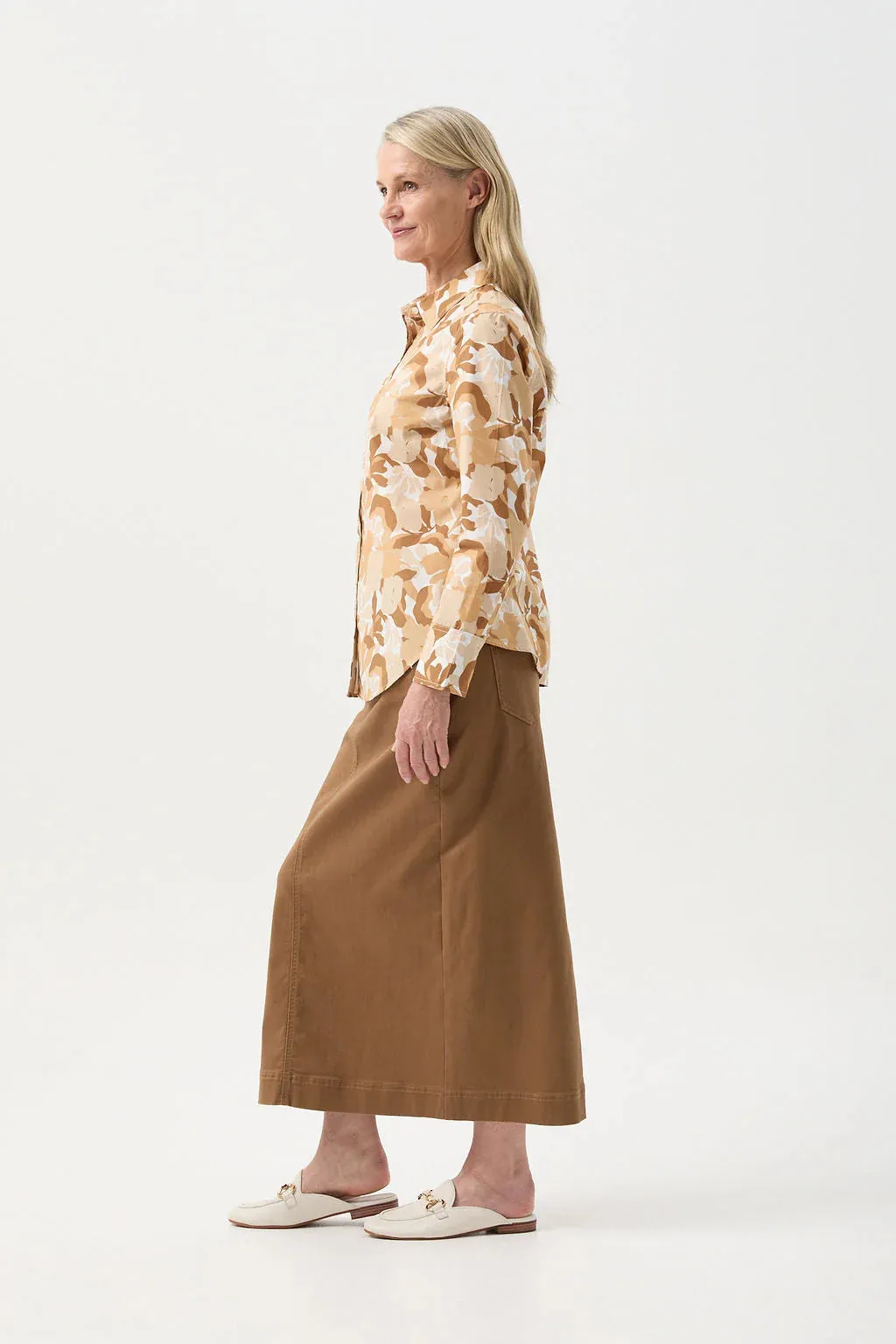 Straight Skirt With Back Split - Tobacco