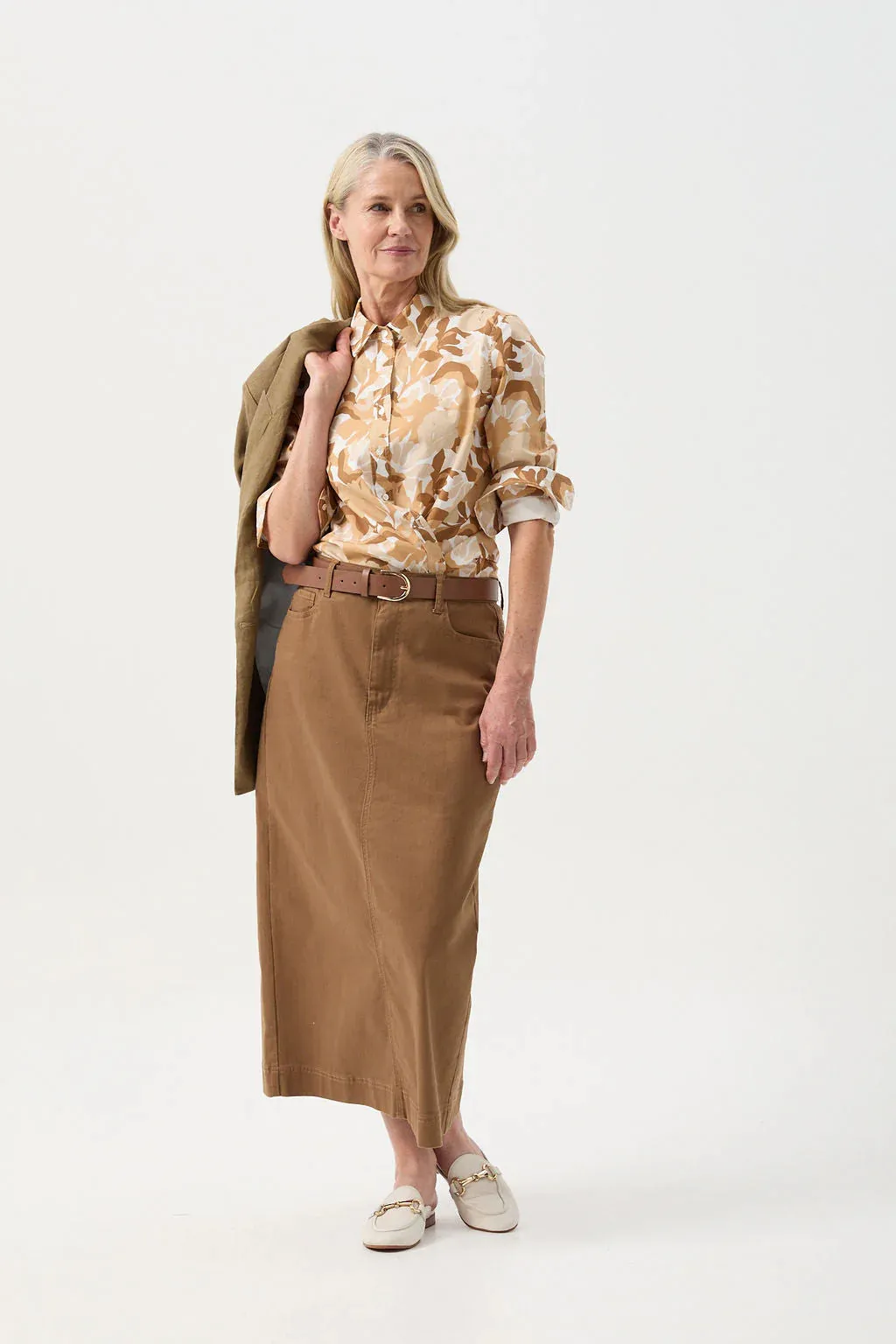 Straight Skirt With Back Split - Tobacco