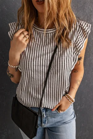 Striped Flutter Sleeve Top S-2XL