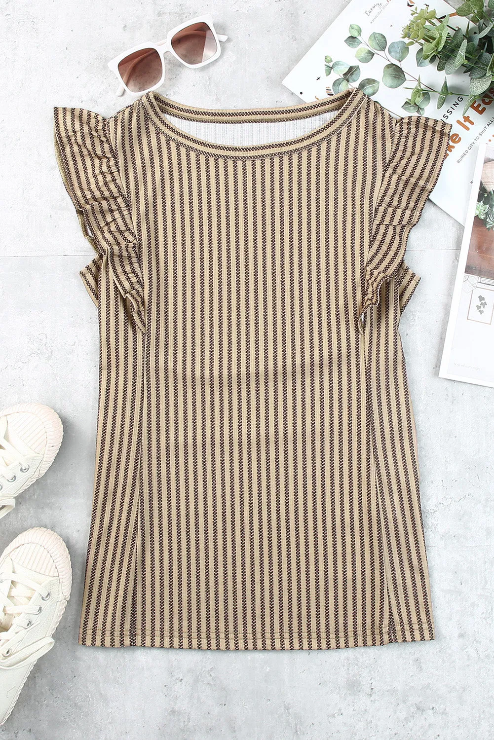 Striped Flutter Sleeve Top S-2XL