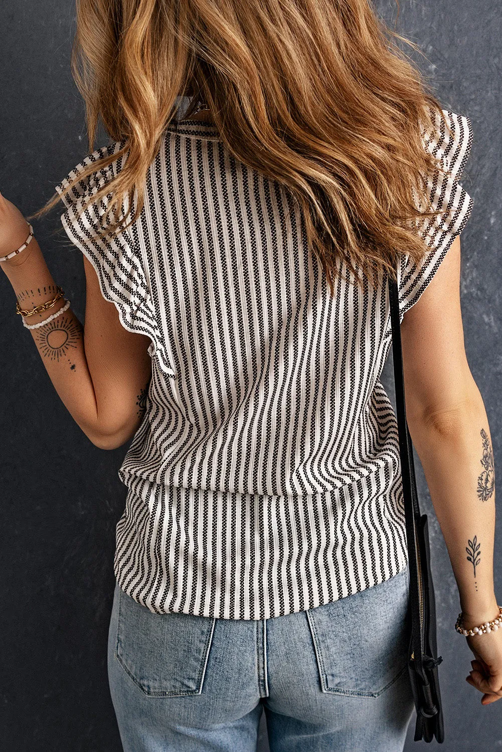 Striped Flutter Sleeve Top S-2XL
