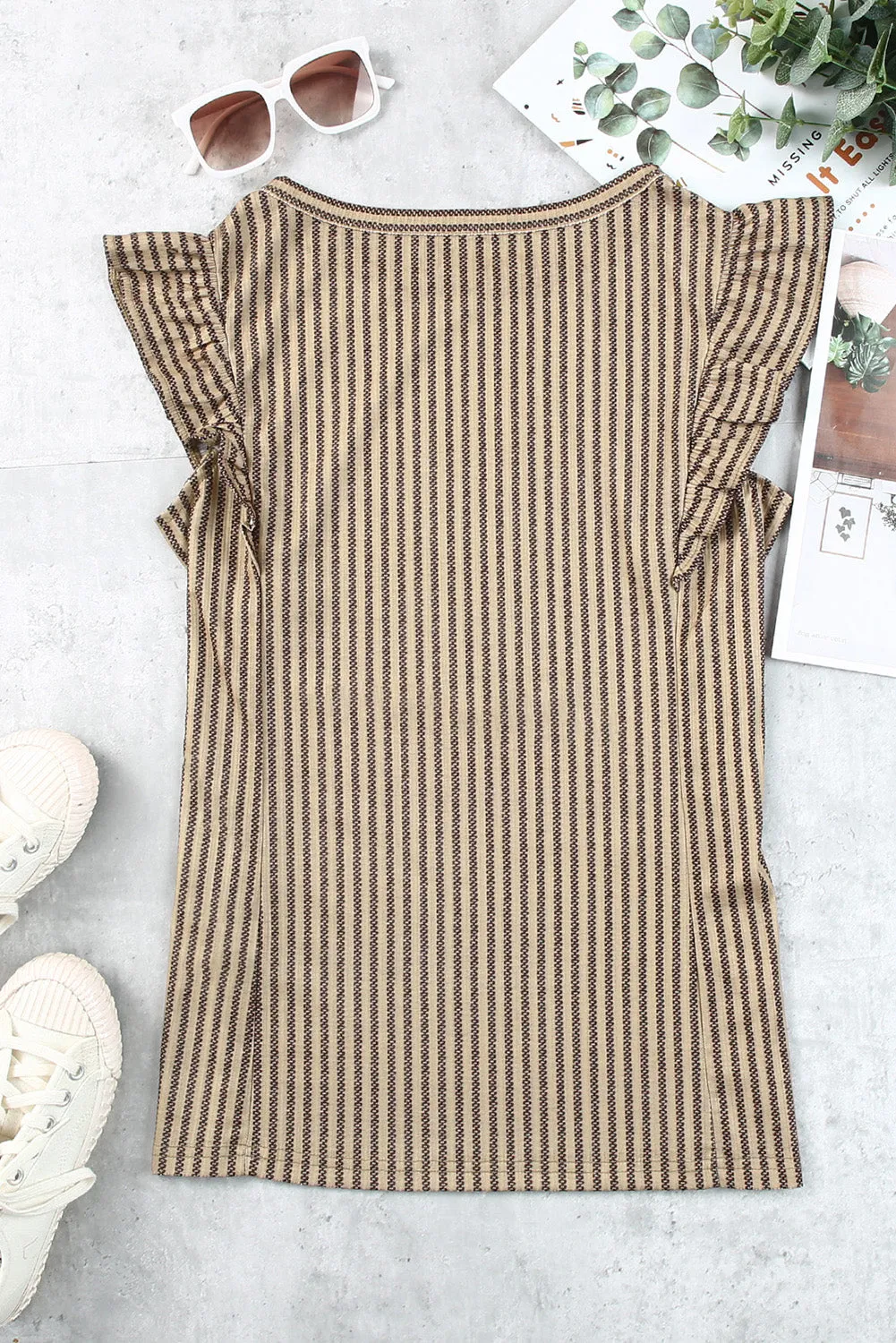 Striped Flutter Sleeve Top S-2XL