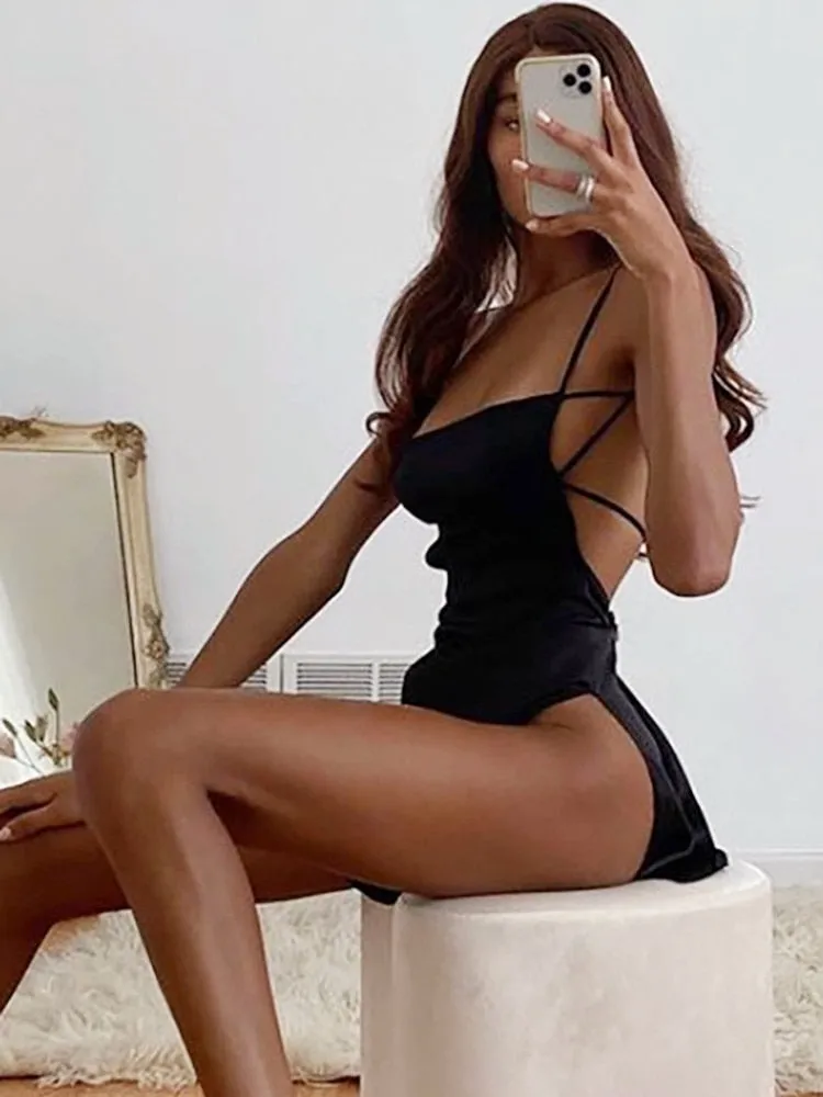 Summer  Bodycon White  Red Y2k High Split Mini Bandage Dress  Women