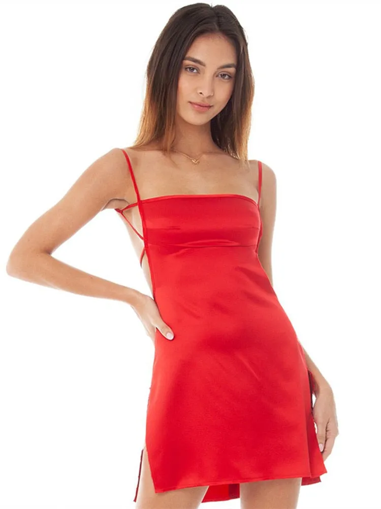 Summer  Bodycon White  Red Y2k High Split Mini Bandage Dress  Women