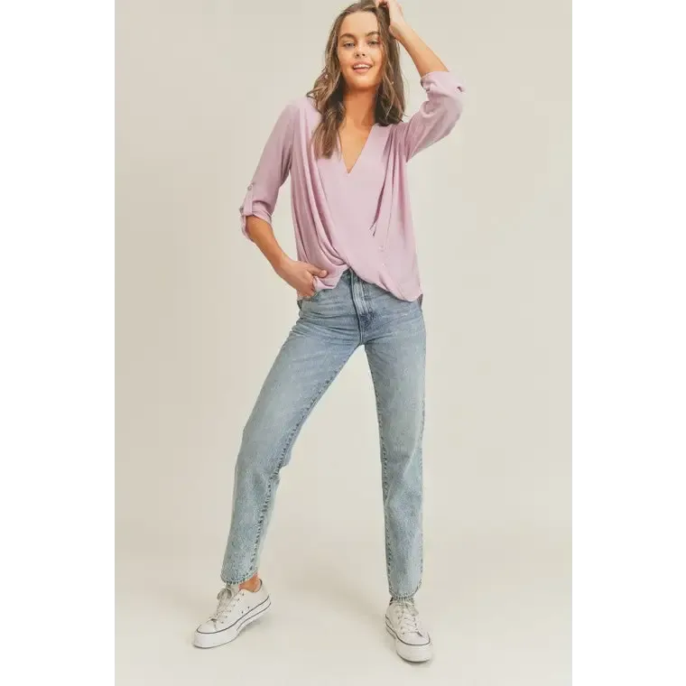 Tab Sleeve Surplice Top