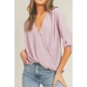 Tab Sleeve Surplice Top