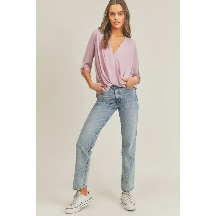 Tab Sleeve Surplice Top
