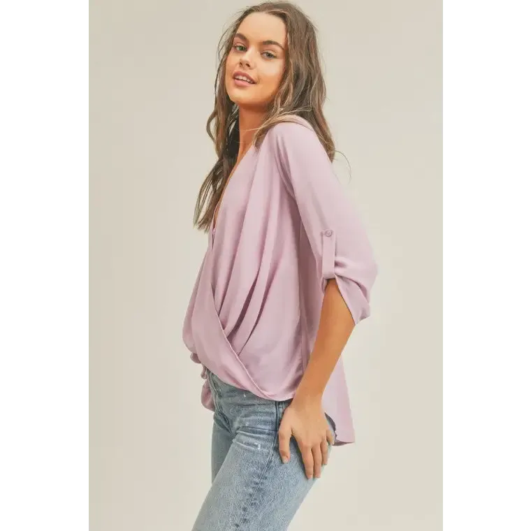 Tab Sleeve Surplice Top