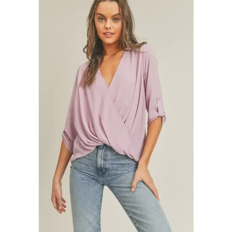 Tab Sleeve Surplice Top