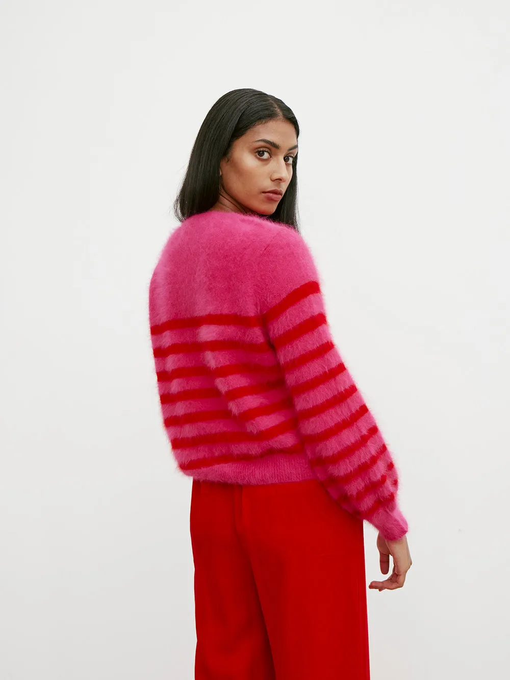 Tara Cashmere Stripe Knit - MAGENTA