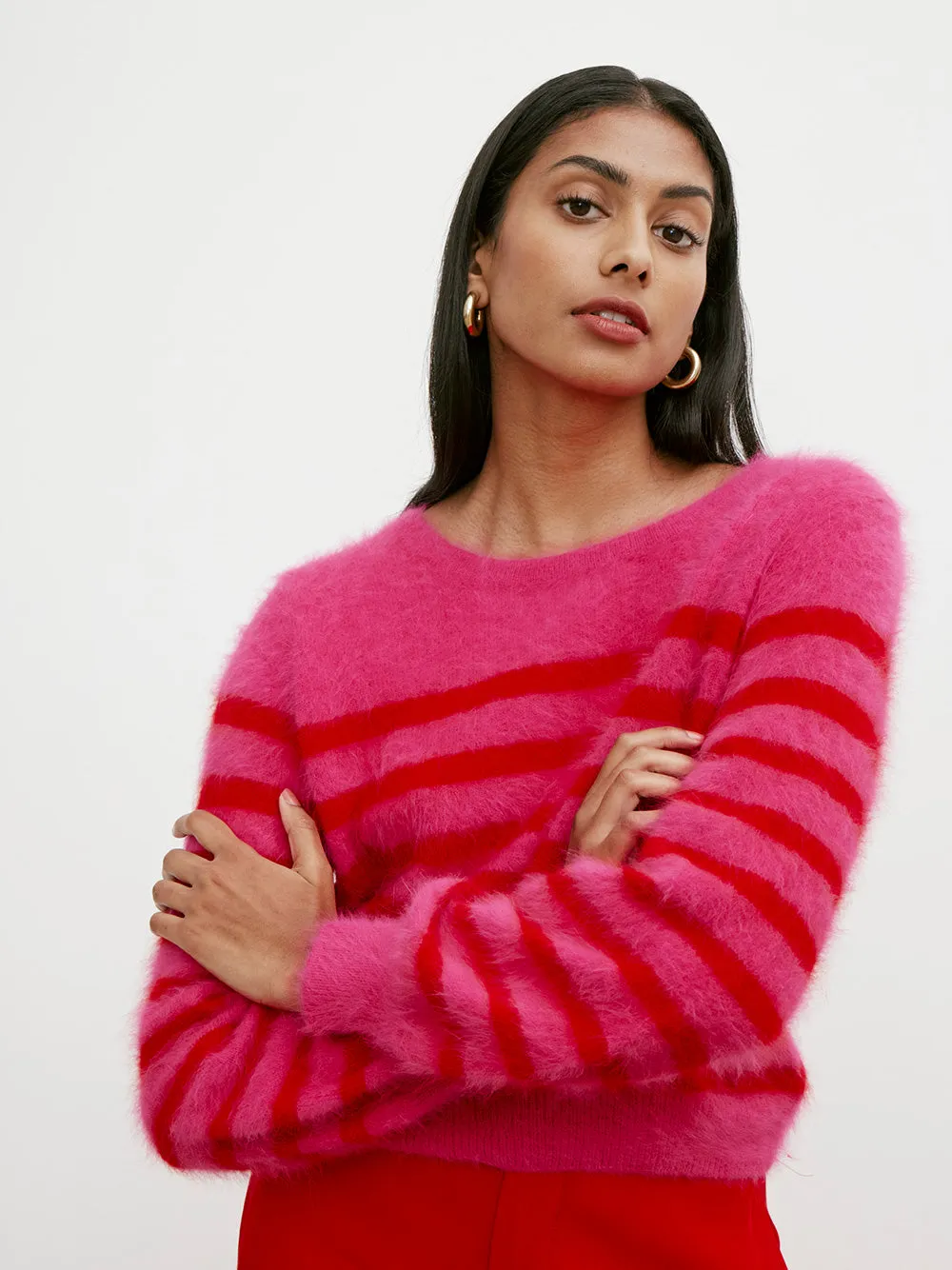 Tara Cashmere Stripe Knit - MAGENTA