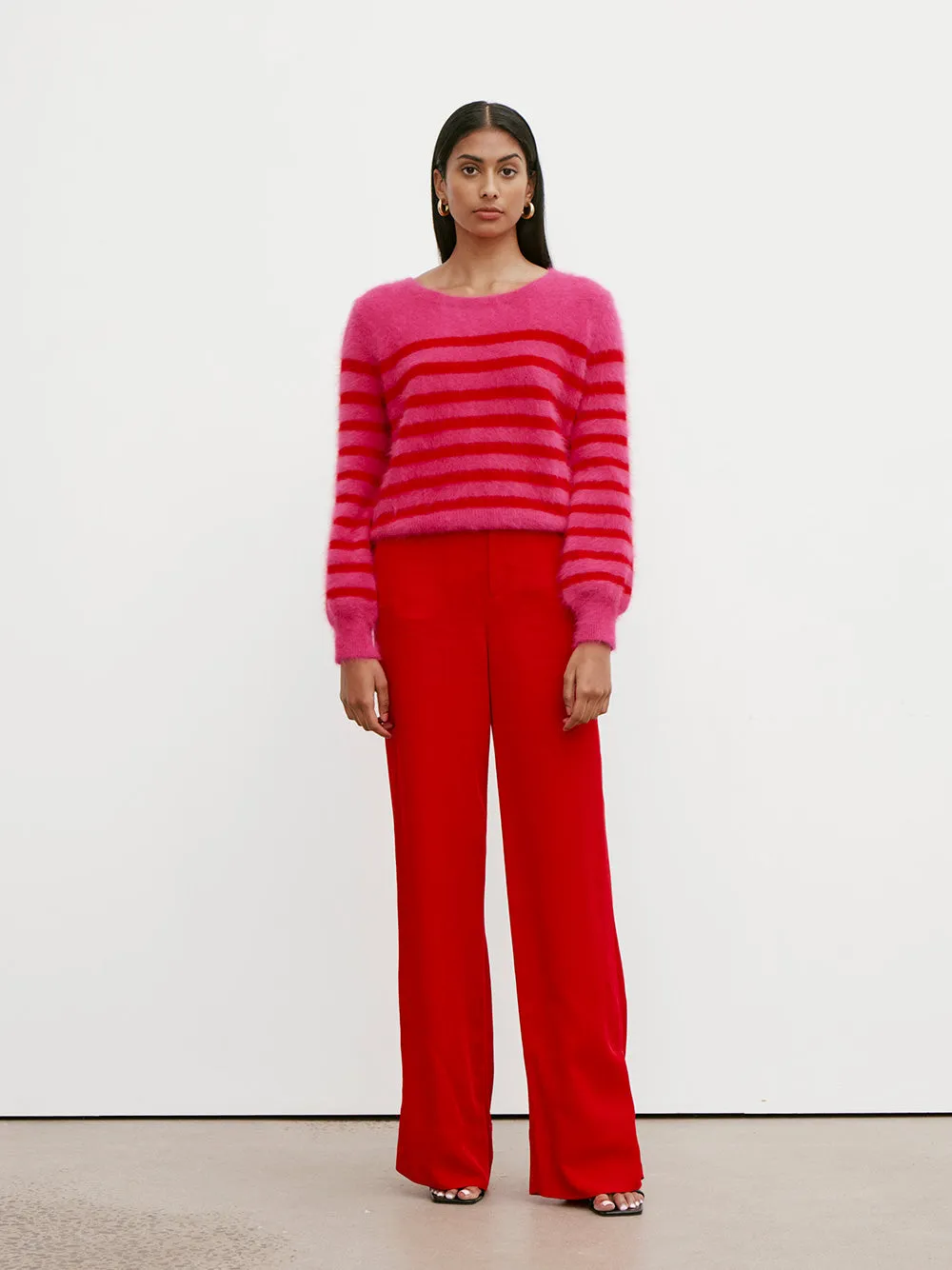 Tara Cashmere Stripe Knit - MAGENTA