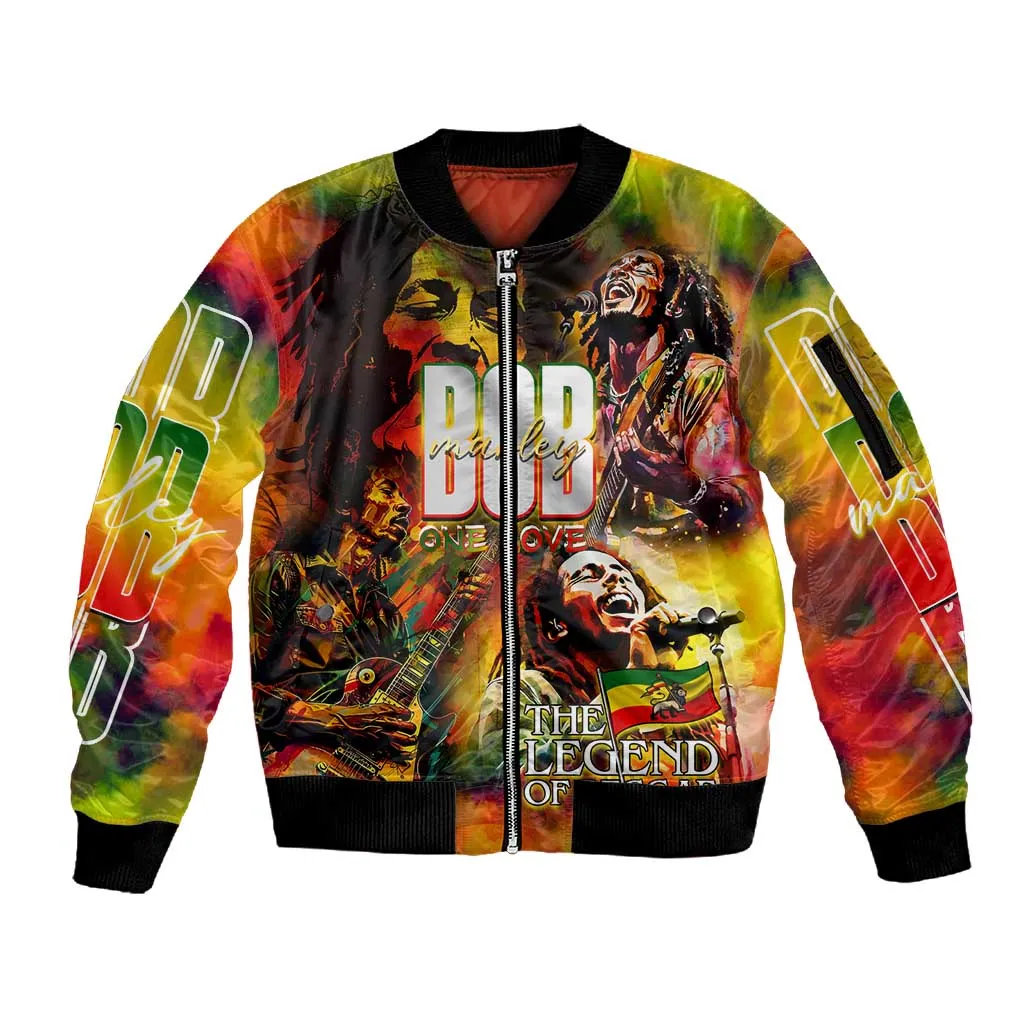 The Legend of Reggae One Love Sleeve Zip Bomber Jacket Bob Colorful Art DT02