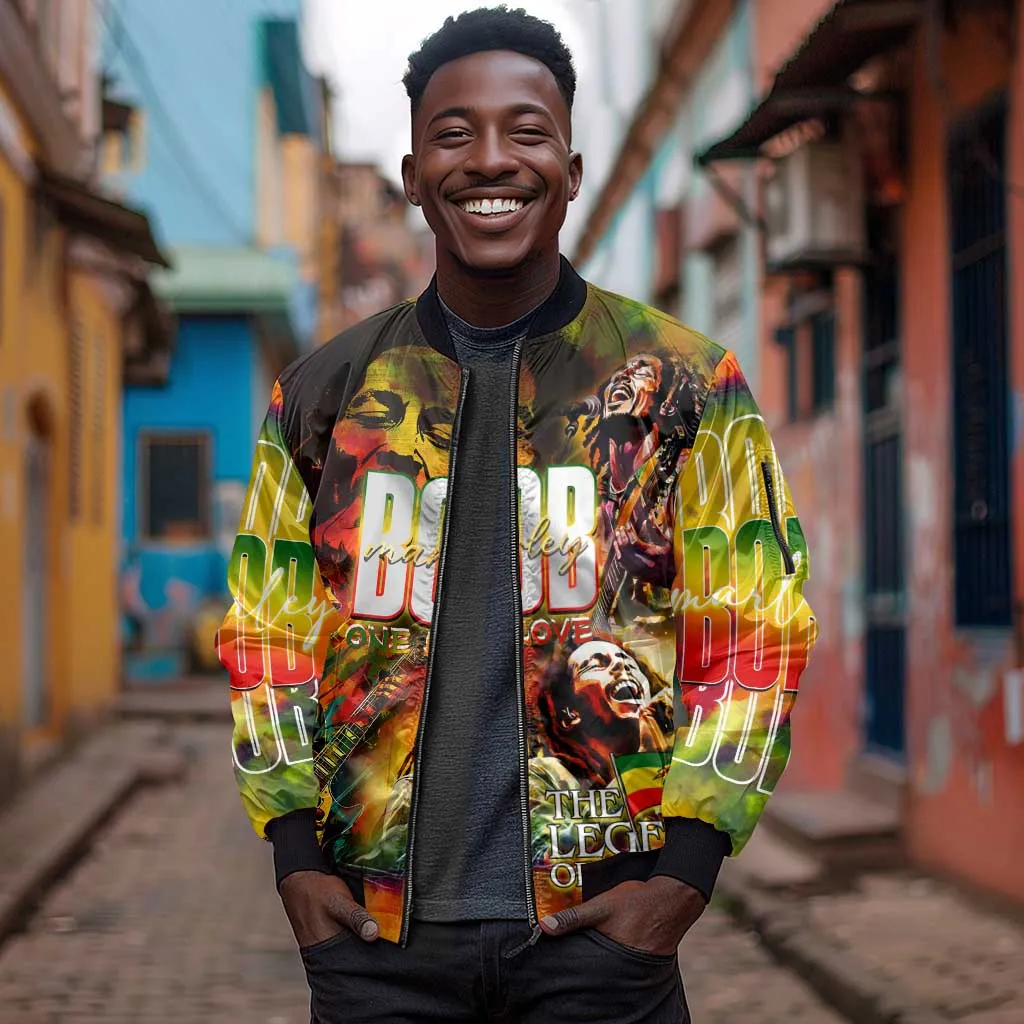 The Legend of Reggae One Love Sleeve Zip Bomber Jacket Bob Colorful Art DT02