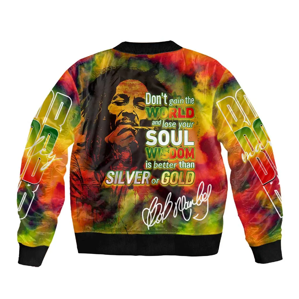 The Legend of Reggae One Love Sleeve Zip Bomber Jacket Bob Colorful Art DT02